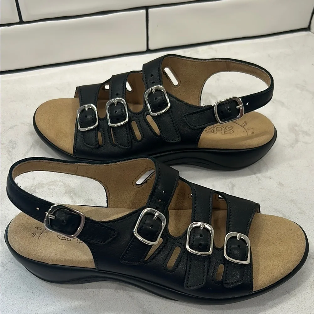SAS Women's Mystic Black Sandals Size 6.5 N